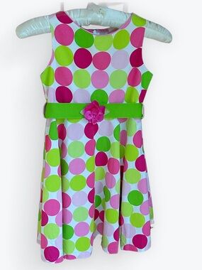 Pink & Green Polka Dotted Cotton Fit & Flare Dress ~ Girls 6